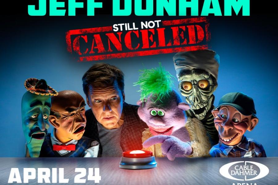 Graphic of Jeff Dunham with puppets for his Still Not Canceled Tour