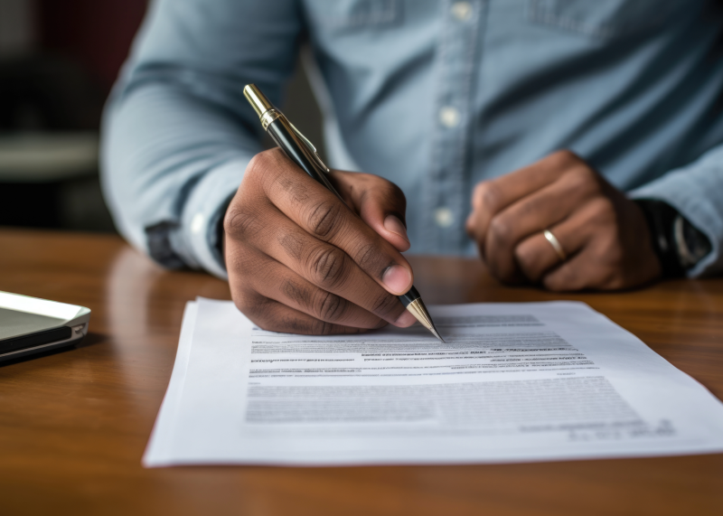 Close up image of man's hands signing a contract.